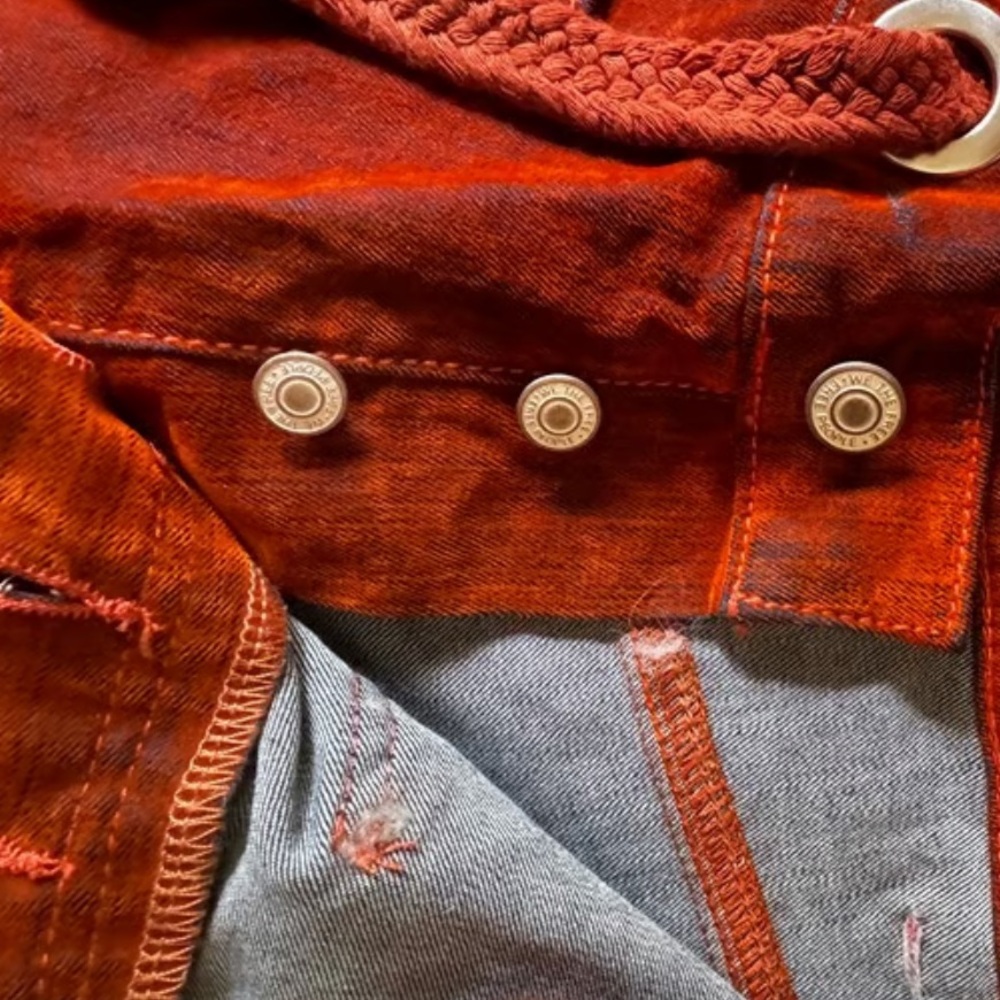 RARE WE THE FREE PEOPLE Tangerine Moxie Barrel Flocked Jeans Orange ๐ - Picture 7 of 14